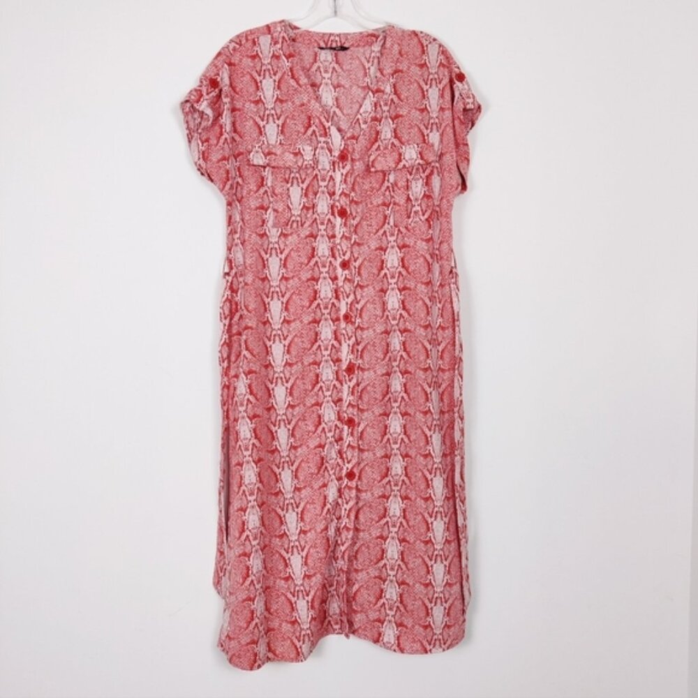 George Womens Snakeskin Midi Dress Size Medium Belted Cap Sleeve